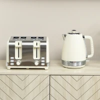 HOMCOM Set bollitore e tostapane a 4 fette con 7 livelli di doratura, Capacità 1,7 L, Potenza 2200W, Crema(m-4)