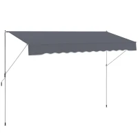 Outsunny Store banne Manuel rétractable 4L x 1,2l m Auvent Téléscopique sans Perçage Inclinaison et Hauteur réglable Installation Rapide métal alu Polyester Anti-UV Gris foncé(m-1)