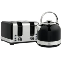 HOMCOM Set Bollitore e Tostapane, 7 Livelli di Doratura, 1,7 L, Plastica, Acciaio Inossidabile, Nero(m-1)