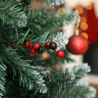 HOMCOM Weihnachtsbaum 210 cm hoch für den Innenbereich mit 928 Zweigen, Kiefernzapfen und Roten Beeren, Metallständer, Grün(m-5)
