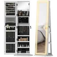 HOMCOM Storage Jewellery Cabinet, with Mirror and Lights - White(m-11)