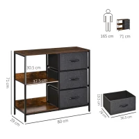 HOMCOM 3 Drawer Chest of Drawers, Dresser with 3 Fabric Drawers and 2 Display Shelves, Bedroom Storage Organizer, Black(m-3)