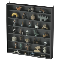 HOMCOM Étagère de Rangement à 6 Étagères Ajustables en Bois avec Portes en Verre, 80x9.5x83 cm, Noir