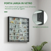 HOMCOM Bacheca Portaoggetti a 5 Ripiani Regolabili in Legno con Ante in Vetro, 80x9.5x83 cm, Bianco e Nero(m-5)