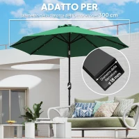 Outsunny Telo di Ricambio per Ombrellone da 3 m a 8 Stecche, Poliestere Anti UV 50+, Verde(m-4)