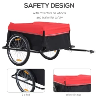 Outsunny Remorcă pentru Biciclete din Oțel cu suportă la 40 kg și Husă Protectoare, 140x88x60 cm, Roșu și Negru(m-4)