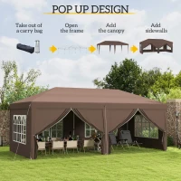 Outsunny 3 x 6 m Pop Up Gazebo with Sides and Windows, Height Adjustable Party Tent with Storage Bag for Garden, Camping, Event, Brown(m-4)