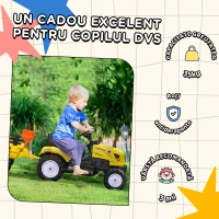 HOMCOM Tractor de Pedalat pentru Copii de 3+ Ani cu Remorcă, Greblă, Lopată și Claxon, 133x42x51 cm, Galben(m-7)