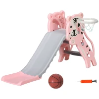 AIYAPLAY 3 in 1 Baby Slide for Indoor Use with Climber, Basketball Hoop, Basketball, for Ages 18-36 Months - Pink(m-1)