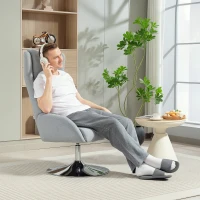HOMCOM Drehbarer Polsterstuhl mit Fußhocker, zurücklehnbar, Polstersessel mit Armlehnen, für Wohnzimmer, Schlafzimmer, Grau(m-8)