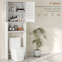 HOMCOM Mobile Sopra WC con Armadietto a 2 Ante e Ripiano Aperto, in Legno Bianco, 67x31.5x190 cm(m-4)
