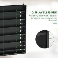 HOMCOM Bacheca Portaoggetti a 6 Ripiani Regolabili in Legno con Ante in Vetro, 80x9.5x83 cm, Nero(m-4)