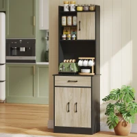 HOMCOM Mobile Dispensa in Legno con Cassetto, 2 Ripiani Aperti e Armadietti, 60x40x180 cm, Nero e color Legno(m-2)