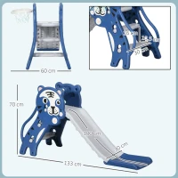 AIYAPLAY Escorrega para Crianças 2 em 1 com 2 Degraus Cesta de Basquetebol e Desenho de Tigre para Interior 133x60x70 cm Azul(m-3)