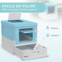 PawHut Lettiera per Gatti Chiusa con Paletta, Vassoio Estraibile e 2 Porte, 47.5x35.5x36.7cm, Azzurro(m-4)