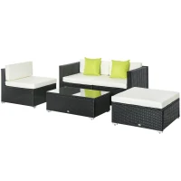 Outsunny 4-Seater Rattan Sofa Set Set Garden Outdoor Sectional Sofa Coffee Table Metal Frame w/Cushion Pillows-Black(m-13)