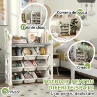 AIYAPLAY Etajeră pentru Copii, Organizator de Depozitare Jucării cu 4 Niveluri și 9 Coșuri, 77x42x94 cm, Crem Alb(m-7)