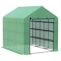 Outsunny Estufa de Jardim Estufa de Exterior com Prateleiras de 4 Níveis Porta com Fecho de Correr e Estrutura de Aço 244x180x210 cm Verde(m-1)