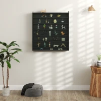 HOMCOM Étagère de Rangement à 6 Étagères Ajustables en Bois avec Portes en Verre, 80x9.5x83 cm, Noir(m-5)