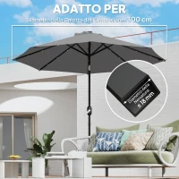 Outsunny Telo di Ricambio per Ombrellone da 3 m a 8 Stecche, Poliestere Anti UV 50+, Grigio(m-4)