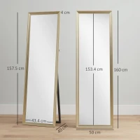 HOMCOM Specchio a figura intera, posizionamento flessibile, 160 x 50 cm, Oro(m-3)