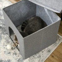 PawHut Casetta per Gatti Pieghevole a Cubo con Cuscino e Tappetino Tiragraffi, 36.5x36.5x36.5 cm, Grigio(m-8)