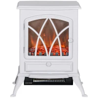 HOMCOM Stufa Elettrica a Camino da Terra 1000/2000 W, con effetto fiamma LED, Bianco(m-6)