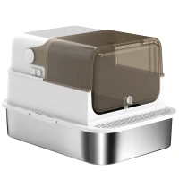 PawHut Lettiera per Gatti Chiusa in Acciaio Inossidabile, con Pala, 70 x 50 x 46,5 cm, Bianco(m-6)