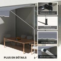 Outsunny Store banne Manuel rétractable 4L x 1,2l m Auvent Téléscopique sans Perçage Inclinaison et Hauteur réglable Installation Rapide métal alu Polyester Anti-UV Gris foncé(m-5)