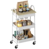 HOMCOM Carrello da cucina, a 3 livelli, con cestini e maniglie, 45 x 32 x 79 cm Rovere(m-7)