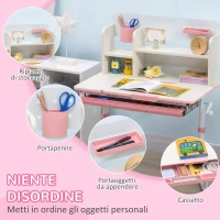 HOMCOM Set Scrivania e Sedia per Bambini da 3 Anni Regolabile, Tavolo Inclinabile a 60° con Cassetto e Ripiani, Rosa(m-6)
