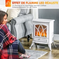 HOMCOM Cheminée électrique sur pied 1000/2000 W, fausse cheminée décorative avec effet flamme LED, blanc(m-5)