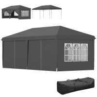 Outsunny 3 x 6m Pop-Up Gazebo, with Curtain Walls and Windows - Grey(m-11)
