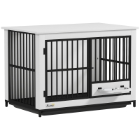 PawHut Grote hondenbox, gemakkelijke toegang, vergrendeld, draaibare komhouder, voor kleine en grote honden, Wit