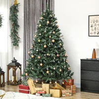 HOMCOM Albero di Natale 210 cm con Luci LED, 9 Modalità di Illuminazione, 1160 Rami, con Neve Artificiale, Verde(m-4)
