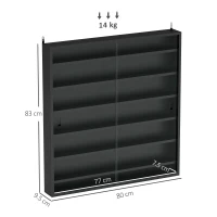 HOMCOM Étagère de Rangement à 6 Étagères Ajustables en Bois avec Portes en Verre, 80x9.5x83 cm, Noir(m-3)
