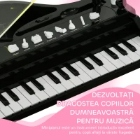 AIYAPLAY Pian pentru Copii cu Scaunel, Microfon și Muzică, 37x30.5x60.4 cm, Negru(m-6)