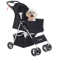 PawHut Carrito para Perros con Toldo Ajustable Cesta de Almacenaje y Ruedas con Freno Tela Oxford 75x46x94 cm Negro(m-10)