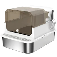 PawHut Lettiera per Gatti Chiusa in Acciaio Inossidabile, con Pala, 70 x 50 x 46,5 cm, Bianco(m-1)