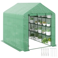 Outsunny Serre de jardin serre d'hivernage avec étagères 3 niveaux porte enroulable tube en acier 244 x 180 x 210 cm vert(m-11)