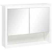 HOMCOM Dulap de baie cu oglinda, armoire montata, 2 usi cu oglinda, raft de depozitare, 80L x 20P x 65H cm, alb(m-6)