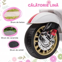 AIYAPLAY Motocicletă Electrică pentru Copii, Motocicletă cu Muzică, Două Motoare, Far, MP3, USB, Radio FM și 2 Roți de Antrenament, 107x47x73 cm, Alb(m-7)