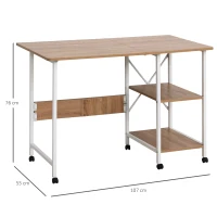 HOMCOM Klaptafel tafel bureau kantoortafel met wielen computertafel mobiel MDF natuur(m-3)