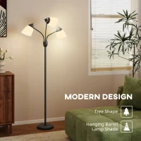 HOMCOM Arc Tree Floor Lamp with 3 Adjustable Rotating Lights and 3000K/4500K/6500K Colour Temperatures, Industrial Standing Lamp with Steel Frame for Bedroom Living Room, 155cm, Black(m-5)