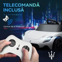 AIYAPLAY Mașină Electrică pentru Copii 3-6 Ani cu Telecomandă, Muzică, Claxon și Faruri LED, 105x65.5x42 cm, Alb(m-6)