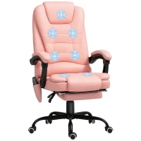 Vinsetto Scaun de birou cu masaj, 7 puncte de vibrație, suport pentru picioare și spătar ajustabil, până la 120 kg, piele ecologică, Roz(m-6)