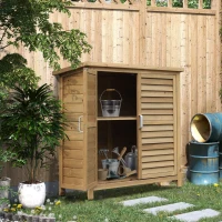 Outsunny Garden Shed Wooden Garden Storage Shed 2 Door Unit Solid Fir Wood Garage Tool Organisation Cabinet 87L x 46.5W x 96.5Hcm(m-2)