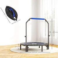 HOMCOM Zusammenklappbares Fitness-Trampolin Ø114 cm mit verstellbarem Griff, Stahlrahmen für Bein- und Körpertraining Blau und Schwarz(m-3)