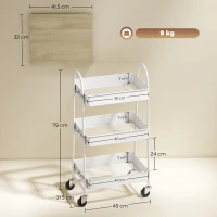 HOMCOM Carrello da cucina, a 3 livelli, con cestini e maniglie, 45 x 32 x 79 cm Rovere(m-3)