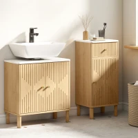 HOMCOM Unter-Spülenschrank mit 2 Türen, Marmor-Effekt-Regal und verstellbarem Regal, Eiche(m-5)